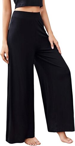Floerns Women's Casual Elastic High Waist Wide Leg Loose Fit Trousers Pants in Saudi Arabia