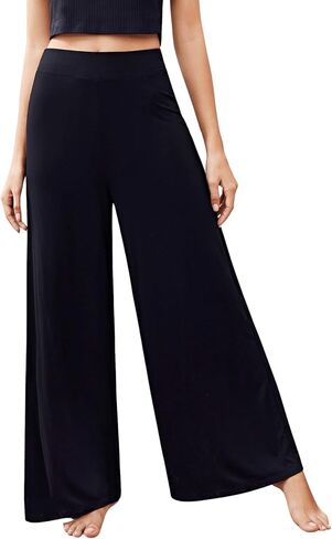Floerns Women's Casual Elastic High Waist Wide Leg Loose Fit Trousers Pants in Saudi Arabia