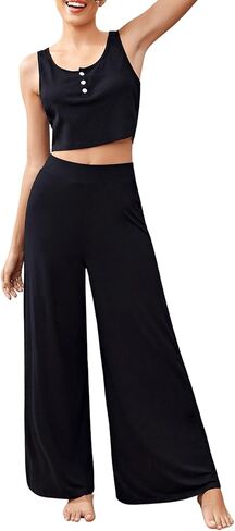Floerns Women's Casual Elastic High Waist Wide Leg Loose Fit Trousers Pants in Saudi Arabia
