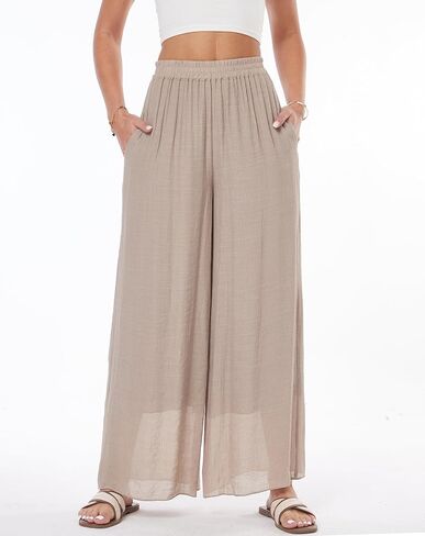 heipeiwa Women's Summer Linen Pants Double Layers Casual Wide Leg Palazzo Pants Beach Dress Loose Linen Culottes Pant in Kuwait