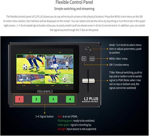 FEELWORLD L2 Plus Multi-Camera Video Mixer Switcher with 5.5" LCD Touch Screen PTZ Control Chroma Key Built-in Chroma Key and Logo Overlay USB3.0 Live Streaming in Saudi Arabia