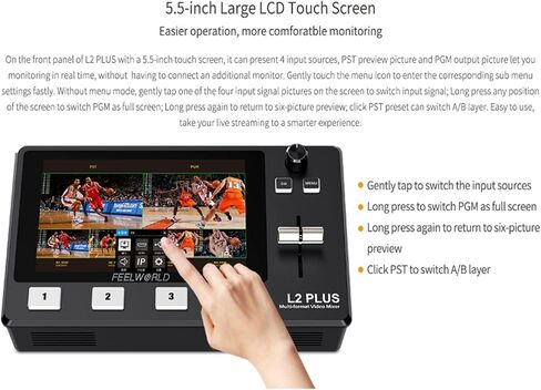 FEELWORLD L2 Plus Multi-Camera Video Mixer Switcher with 5.5" LCD Touch Screen PTZ Control Chroma Key Built-in Chroma Key and Logo Overlay USB3.0 Live Streaming in Saudi Arabia
