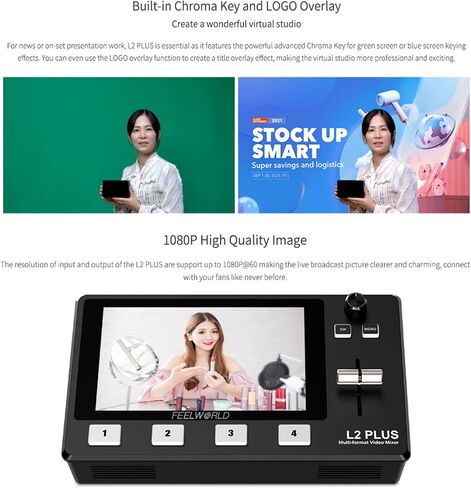 FEELWORLD L2 Plus Multi-Camera Video Mixer Switcher with 5.5" LCD Touch Screen PTZ Control Chroma Key Built-in Chroma Key and Logo Overlay USB3.0 Live Streaming in Saudi Arabia