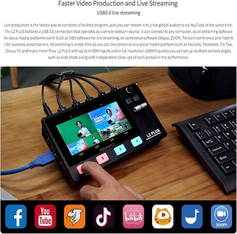 FEELWORLD L2 Plus Multi-Camera Video Mixer Switcher with 5.5" LCD Touch Screen PTZ Control Chroma Key Built-in Chroma Key and Logo Overlay USB3.0 Live Streaming in Saudi Arabia