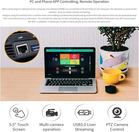 FEELWORLD L2 Plus Multi-Camera Video Mixer Switcher with 5.5" LCD Touch Screen PTZ Control Chroma Key Built-in Chroma Key and Logo Overlay USB3.0 Live Streaming in Saudi Arabia