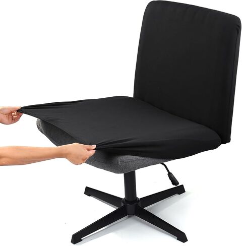 Liykimt Armless Criss Cross Office Desk Chair Cover Slipcover Accent Wide Seat Cover Swivel Task Vanity Slipper Mid Back Chair Computer Protector Stretchable Removable Without Arms(Black) in Saudi Arabia