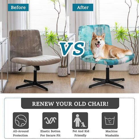 Liykimt Armless Criss Cross Office Desk Chair Cover Slipcover Accent Wide Seat Cover Swivel Task Vanity Slipper Mid Back Chair Computer Protector Stretchable Removable Without Arms(Black) in Saudi Arabia