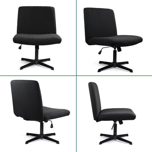 Liykimt Armless Criss Cross Office Desk Chair Cover Slipcover Accent Wide Seat Cover Swivel Task Vanity Slipper Mid Back Chair Computer Protector Stretchable Removable Without Arms(Black) in Saudi Arabia