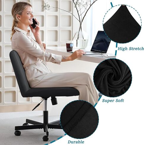 Liykimt Armless Criss Cross Office Desk Chair Cover Slipcover Accent Wide Seat Cover Swivel Task Vanity Slipper Mid Back Chair Computer Protector Stretchable Removable Without Arms(Black) in Saudi Arabia