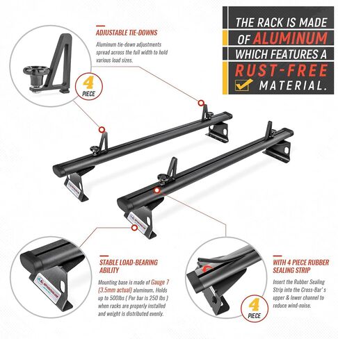 نموذج AA-Racks ADX32-TR متوافق مع Ford Transit Connect 2008-13 ألومنيوم 2 بار (60 بوصة) نظام رف السقف لشاحنة الحفر مع سدادة سلم أبيض لامع in Kuwait