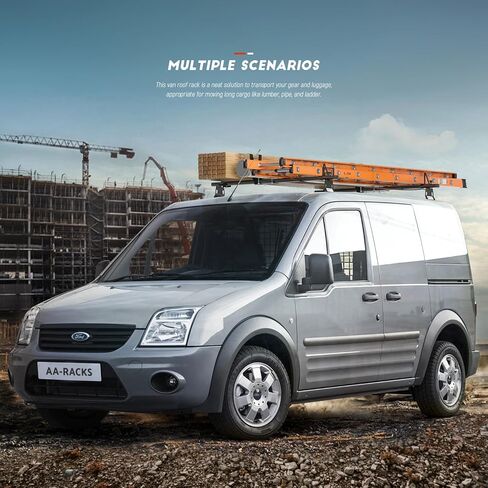 نموذج AA-Racks ADX32-TR متوافق مع Ford Transit Connect 2008-13 ألومنيوم 2 بار (60 بوصة) نظام رف السقف لشاحنة الحفر مع سدادة سلم أبيض لامع in Kuwait