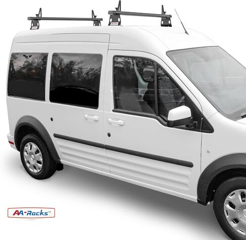 نموذج AA-Racks ADX32-TR متوافق مع Ford Transit Connect 2008-13 ألومنيوم 2 بار (60 بوصة) نظام رف السقف لشاحنة الحفر مع سدادة سلم أبيض لامع in Kuwait