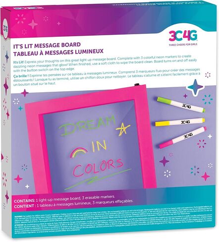 ثلاثة هتافات للفتيات - إنها مضاءة! لوحة رسائل مضيئة - لوحة رسائل LED مع علامات مسح جافة - لافتة رسائل مضيئة باللون الوردي مقاس 9 × 9 بوصة للفتيات والمراهقين والمراهقين - 1 لوحة مضيئة و3 علامات نيون in Kuwait