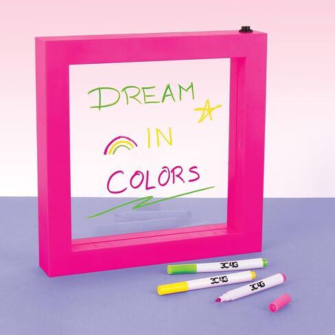 ثلاثة هتافات للفتيات - إنها مضاءة! لوحة رسائل مضيئة - لوحة رسائل LED مع علامات مسح جافة - لافتة رسائل مضيئة باللون الوردي مقاس 9 × 9 بوصة للفتيات والمراهقين والمراهقين - 1 لوحة مضيئة و3 علامات نيون in Kuwait