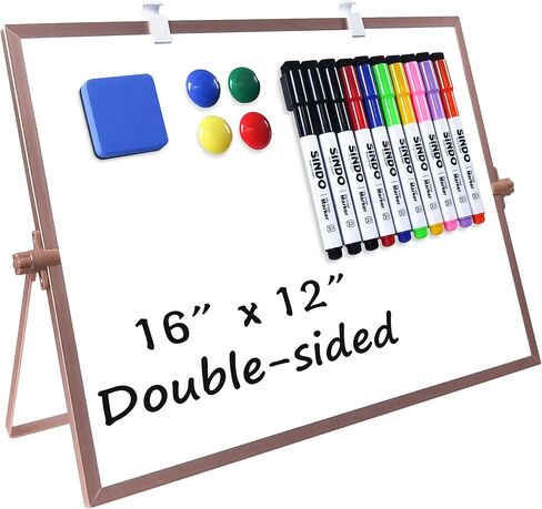 سبورة بيضاء صغيرة، تقويم مغناطيسي للمسح الجاف مقاس 12 بوصة × 16 بوصة مع حامل، لوحة بيضاء صغيرة محمولة على الوجهين مع 10 علامات و4 مغناطيسات وممحاة واحدة للتخطيط والمطبخ والمكتب والمدرسة ورسم الأطفال in Kuwait
