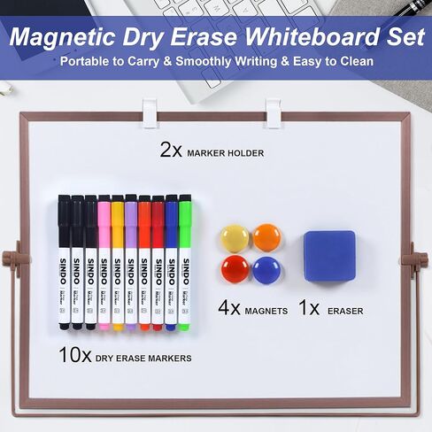 سبورة بيضاء صغيرة، تقويم مغناطيسي للمسح الجاف مقاس 12 بوصة × 16 بوصة مع حامل، لوحة بيضاء صغيرة محمولة على الوجهين مع 10 علامات و4 مغناطيسات وممحاة واحدة للتخطيط والمطبخ والمكتب والمدرسة ورسم الأطفال in Kuwait