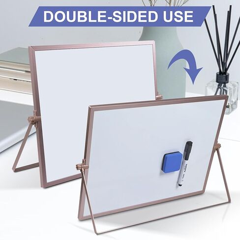 سبورة بيضاء صغيرة، تقويم مغناطيسي للمسح الجاف مقاس 12 بوصة × 16 بوصة مع حامل، لوحة بيضاء صغيرة محمولة على الوجهين مع 10 علامات و4 مغناطيسات وممحاة واحدة للتخطيط والمطبخ والمكتب والمدرسة ورسم الأطفال in Kuwait