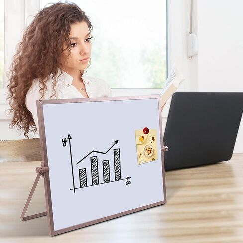 سبورة بيضاء صغيرة، تقويم مغناطيسي للمسح الجاف مقاس 12 بوصة × 16 بوصة مع حامل، لوحة بيضاء صغيرة محمولة على الوجهين مع 10 علامات و4 مغناطيسات وممحاة واحدة للتخطيط والمطبخ والمكتب والمدرسة ورسم الأطفال in Kuwait