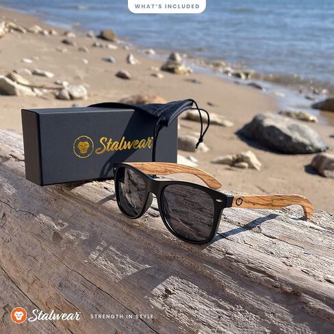 Lightweight Zebra Wood Sunglasses for Men and Women | Matte Black Frame and Real Wood Arms | Grey Polarized Lenses with 100% UVA and UVB Ray Protection in Saudi Arabia