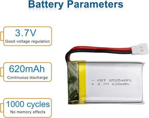 استبدال بطارية طائرة بدون طيار KBT 3.7 فولت 620 مللي أمبير/ساعة 25C، قطعتان بطاريات بدون طيار 852540 قابلة لإعادة الشحن وشاحن USB لبطارية ليبو in Kuwait