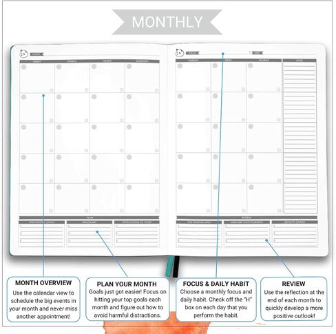 Panda Planner Weekly Turquoise - Productivity & Happiness- 1 Year Planner - 8.5 x 11" - Softcover - Weekly Layout, Calendar, Journal, Daily Gratitude, Personal Organizer: All-in-1! Guaranteed in Saudi Arabia