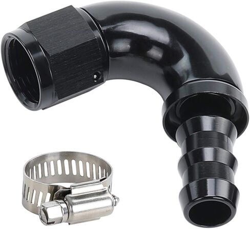 Black -12 AN 120 Degree Aluminum AN12 Swivel Female to barb 3/4" 19.05mm One Piece Push Lock Push On Barb Hose End Full Flow Fitting, with American Type Clamp in Saudi Arabia