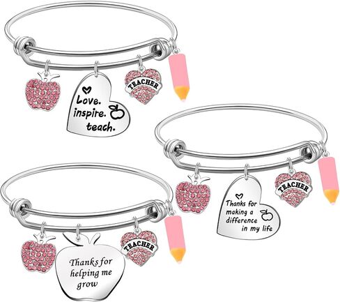 Teacher Appreciation Bracelet,3 Pieces Teacher Bangle Jewelry Teacher's Day Gift for Teacher Educators Schoolmaster Teacher Gratitude Week Back to School Gift in Saudi Arabia