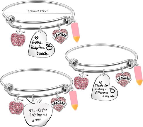 Teacher Appreciation Bracelet,3 Pieces Teacher Bangle Jewelry Teacher's Day Gift for Teacher Educators Schoolmaster Teacher Gratitude Week Back to School Gift in Saudi Arabia