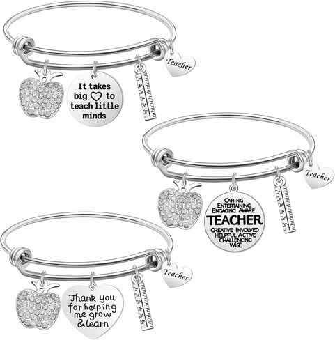 Teacher Appreciation Bracelet,3 Pieces Teacher Bangle Jewelry Teacher's Day Gift for Teacher Educators Schoolmaster Teacher Gratitude Week Back to School Gift in Saudi Arabia