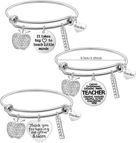 Teacher Appreciation Bracelet,3 Pieces Teacher Bangle Jewelry Teacher's Day Gift for Teacher Educators Schoolmaster Teacher Gratitude Week Back to School Gift in Saudi Arabia
