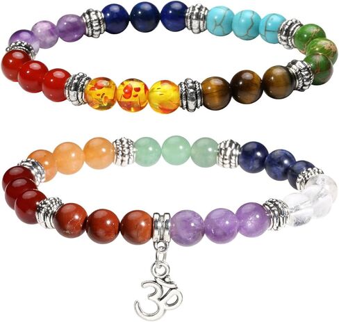 Eigso 7 شقرا المرأة الريكي شفاء التأمل كريستال حجر تمتد سوار مع لوتس/اليوغا/شجرة/OM رمز علامة in Kuwait