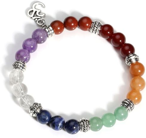 Eigso 7 شقرا المرأة الريكي شفاء التأمل كريستال حجر تمتد سوار مع لوتس/اليوغا/شجرة/OM رمز علامة in Kuwait