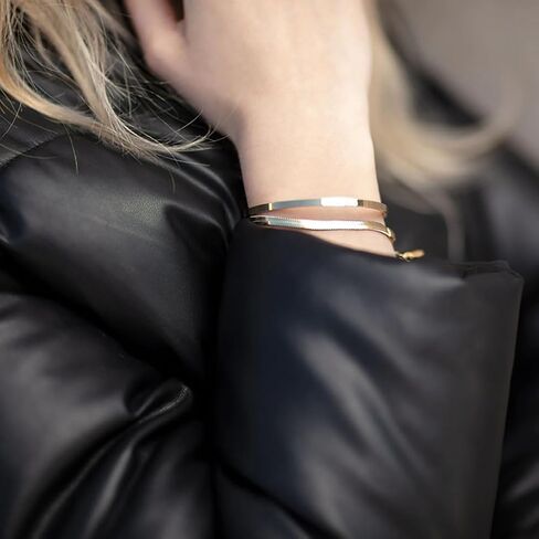 3 Pieces 14K Gold Bracelet Set, Flat Snake Bone Herringbone Smooth Surface Bangle Bracelets, Stackable Statement Jewelry Gifts for Women Teen Girls in Saudi Arabia
