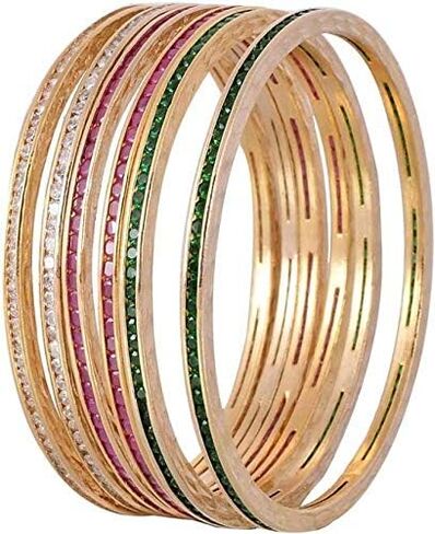Ratnavali Jewels Gold Plated Red Green White Multi Cubic Zirconia Indian Bangles Bracelets Wedding Bride Jewelry For Women in Saudi Arabia