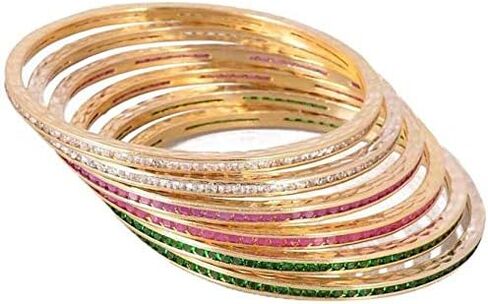 Ratnavali Jewels Gold Plated Red Green White Multi Cubic Zirconia Indian Bangles Bracelets Wedding Bride Jewelry For Women in Saudi Arabia
