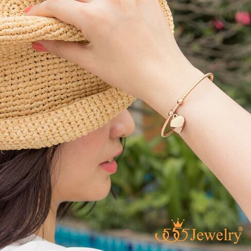 555Jewelry Stainless Steel Open Cuff Bangle Heart Charm Bracelet for Women & Girls in Kuwait