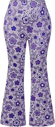 OYOANGLE Women's Plus Size Floral Print High Waisted Flared Leg Pants Bell Bottom Rave Trousers in Saudi Arabia
