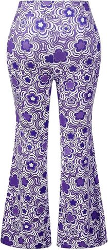 OYOANGLE Women's Plus Size Floral Print High Waisted Flared Leg Pants Bell Bottom Rave Trousers in Saudi Arabia