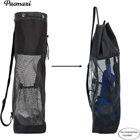 حقيبة غوص شبكية من PACMAXI، حقيبة غوص للسفر للغوص أو الغطس مع جيب بسحاب واحد وجيب شبكي واحد، يمكن أن تحمل قناعًا وزعانف وأنبوب تنفس علوي وزعانف رحلة. in Kuwait