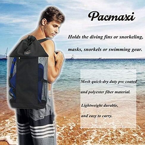حقيبة غوص شبكية من PACMAXI، حقيبة غوص للسفر للغوص أو الغطس مع جيب بسحاب واحد وجيب شبكي واحد، يمكن أن تحمل قناعًا وزعانف وأنبوب تنفس علوي وزعانف رحلة. in Kuwait