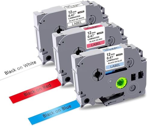 متوافق مع شريط Brother P Touch باللون الأحمر والأزرق والأبيض TZe-431 TZe-531 TZe-231، ملصقات Tz مغلفة 12 مم 0.47 بوصة لـ Ptouch PTD210 PTD600 PTH100، 1/2 بوصة × 26.2 قدم، 3 عبوات in Kuwait
