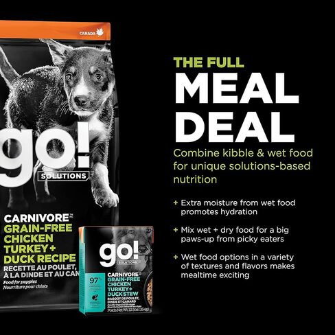 GO! SOLUTIONS Carnivore Grain Free Dog Food for Puppies, 3.5 lb – Chicken, Turkey + Duck Recipe – Protein Rich Puppy Food – Complete + Balanced Nutrition for Puppies in Saudi Arabia