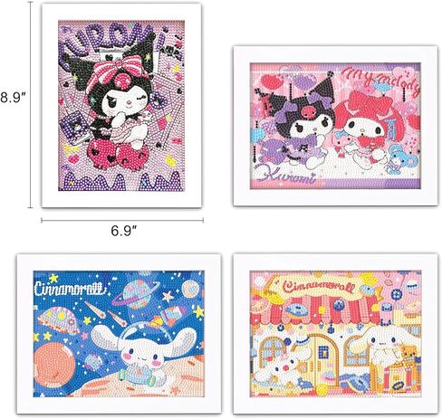 Uoyhihs 4Psc Kawaii الماس مجموعات الفن للفتيات مع الإطار، مجموعات الرسم الماس الكرتون للفتيات، هدايا لطيف للنساء الفتيات in Kuwait
