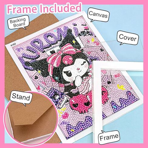 Uoyhihs 4Psc Kawaii الماس مجموعات الفن للفتيات مع الإطار، مجموعات الرسم الماس الكرتون للفتيات، هدايا لطيف للنساء الفتيات in Kuwait