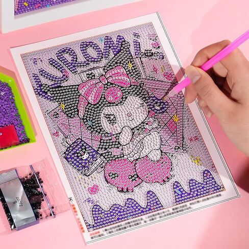 Uoyhihs 4Psc Kawaii الماس مجموعات الفن للفتيات مع الإطار، مجموعات الرسم الماس الكرتون للفتيات، هدايا لطيف للنساء الفتيات in Kuwait