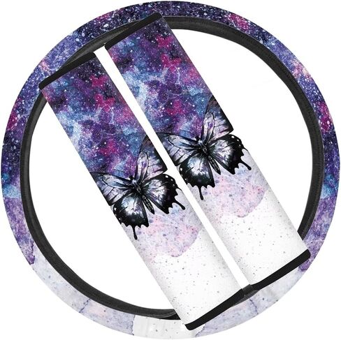 American Flag Printed Car Steering Wheel Cover 2 Pack Soft Vehicle Seatbelt Pads, Sunflower Printed 3 Piece Car Wteering and Seat Belt Covers Set, Universal Fit for Car SUV Sedan Van in Saudi Arabia