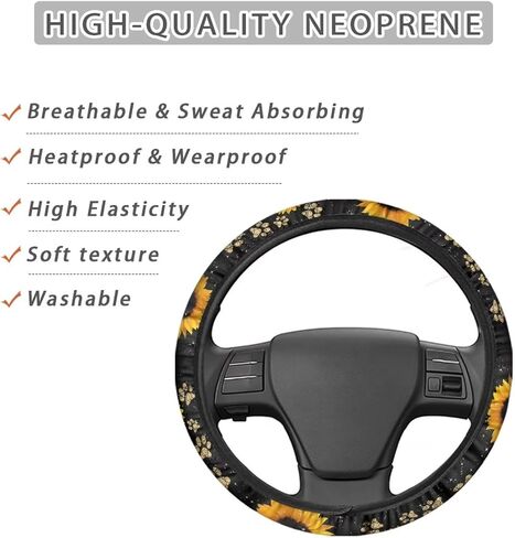 American Flag Printed Car Steering Wheel Cover 2 Pack Soft Vehicle Seatbelt Pads, Sunflower Printed 3 Piece Car Wteering and Seat Belt Covers Set, Universal Fit for Car SUV Sedan Van in Saudi Arabia