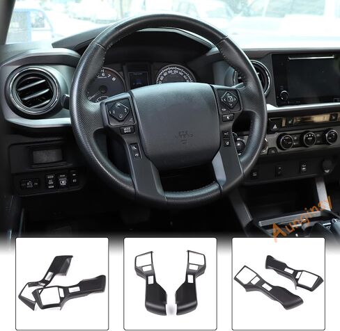 Aunginsy Steering Wheel Button Frame Cover Trim Fit Toyot@a Tundra 2014-2021 & Tacoma 2016-2023 Steering Wheel Button Panel Moulding Chrome Protection Frame Sticker ABS Decorative Interior Accessories in Saudi Arabia