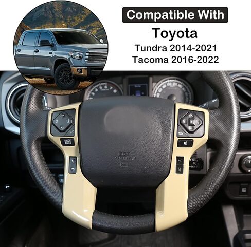 Aunginsy Steering Wheel Button Frame Cover Trim Fit Toyot@a Tundra 2014-2021 & Tacoma 2016-2023 Steering Wheel Button Panel Moulding Chrome Protection Frame Sticker ABS Decorative Interior Accessories in Saudi Arabia