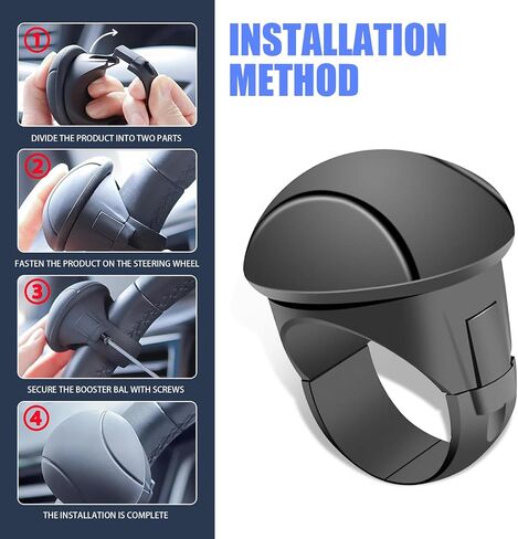 1 PC Car Steering Wheel Booster, 360 Degrees One-hand Steering Assist Driving Ball, Anti-slip Silicone Handle Steering Wheel Spinner, Universal Steering Wheel Portable Tools for Cars (Black) in Saudi Arabia